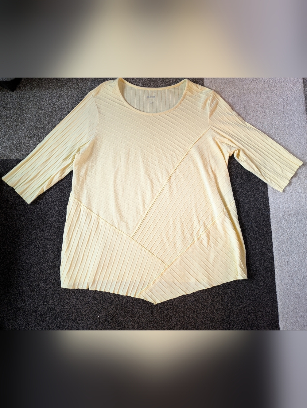 Yellow Textured Striped 3/4 Sleeve Tunic Blouse